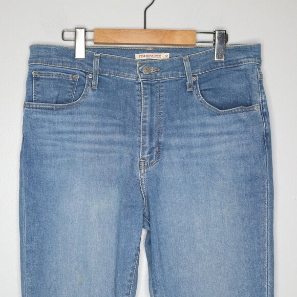 Levis Premium 724 High Rise Straight Leg Jeans Light Med Wash Stretch Denim - Picture 4 of 9